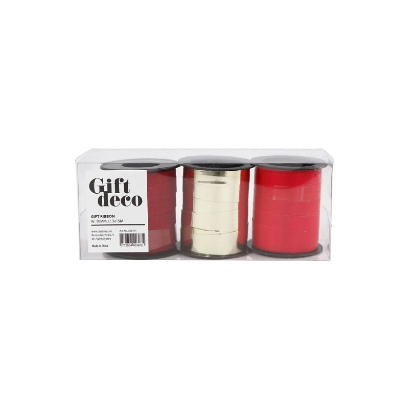 Kerstlintenset Goud, Rood en Glitterrood (3 rollen)