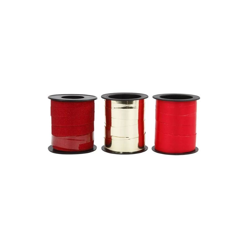 Kerstlintenset Goud, Rood en Glitterrood (3 rollen)