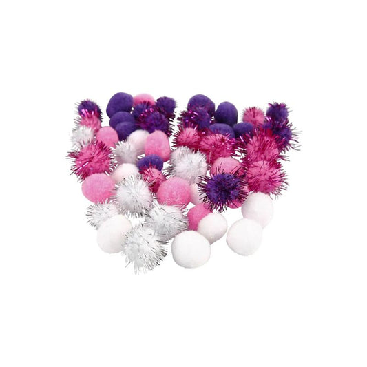 Pompons paars lichtrood en wit 48 stuks  I Creativ Company
